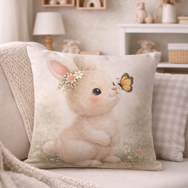 Cute Bunny With Butterfly Neutral Nursery  Cushion (Creator Uploaded)