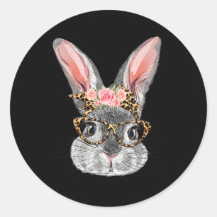 Cute Bunny With Byndana Gles Leopard Flowers Easte Classic Round Sticker