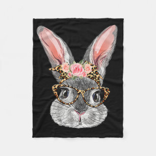 Cute Bunny With Byndana Gles Leopard Flowers Easte Fleece Blanket