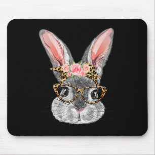 Cute Bunny With Byndana Gles Leopard Flowers Easte Mouse Mat