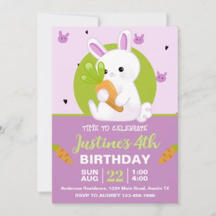 Cute Bunny with Carrot Birthday Party Invitation