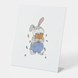 Cute Bunny With Carrots Easter Rabbit Bunnies Ador Pedestal Sign