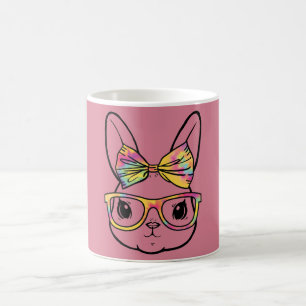 Cute Bunny with Colourful Bow and Glasses Coffee M Mug
