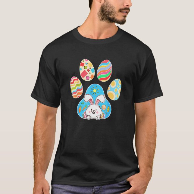 Cute Bunny With Easter Egg Inside Dog Paw Happy Ea T-Shirt (Front)