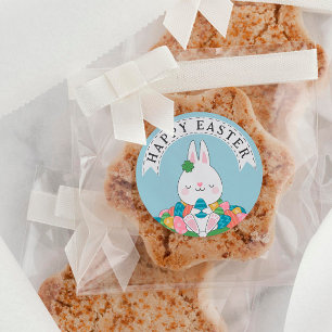Cute Bunny with Eggs Easter Egg Hunt Happy Easter Classic Round Sticker