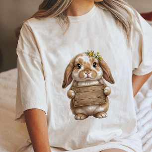 Cute Bunny With Flower Crown Holding Wooden Sign Tri-Blend Shirt