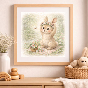 Cute Bunny With Flower Crown Kids Poster