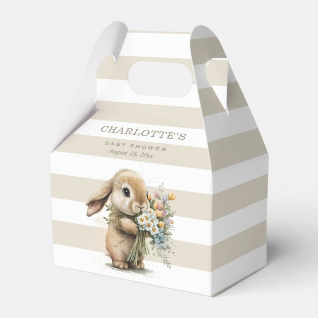Cute Bunny with Flowers Baby Shower Favour Box (Front Side)