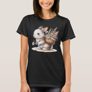 Cute Bunny with Flowers Watercolor Art T-Shirt