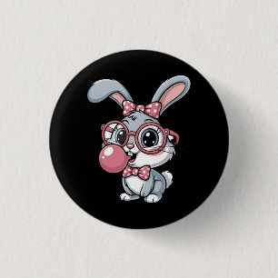 Cute Bunny with Glasses Blowing Bubble Gum 3 Cm Round Badge