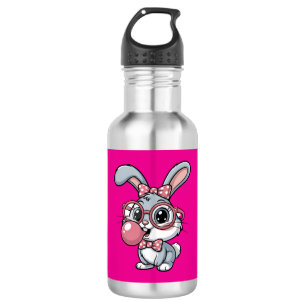 Cute Bunny with Glasses Blowing Bubble Gum 532 Ml Water Bottle