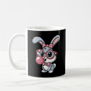 Cute Bunny with Glasses Blowing Bubble Gum Coffee Mug