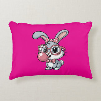Cute Bunny with Glasses Blowing Bubble Gum Decorative Cushion