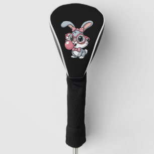 Cute Bunny with Glasses Blowing Bubble Gum Golf Head Cover