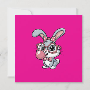Cute Bunny with Glasses Blowing Bubble Gum Invitation