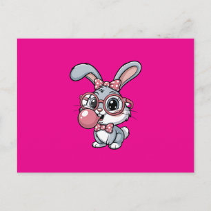 Cute Bunny with Glasses Blowing Bubble Gum Invitation Postcard