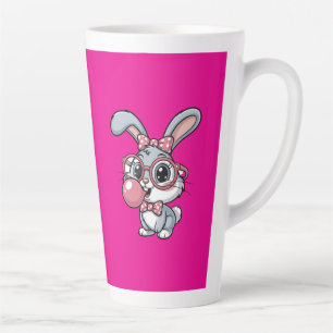 Cute Bunny with Glasses Blowing Bubble Gum Latte Mug