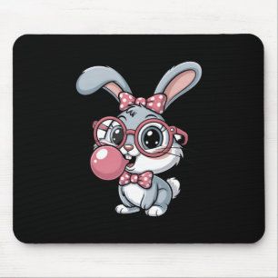 Cute Bunny with Glasses Blowing Bubble Gum Mouse Mat