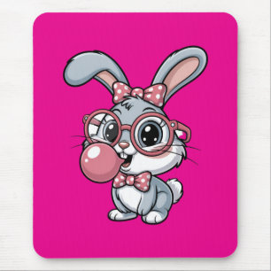 Cute Bunny with Glasses Blowing Bubble Gum Mouse Mat
