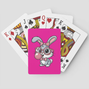 Cute Bunny with Glasses Blowing Bubble Gum Playing Cards