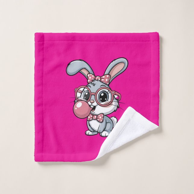 Cute Bunny with Glasses Blowing Bubble Gum Wash Cloth (Wash Cloth)