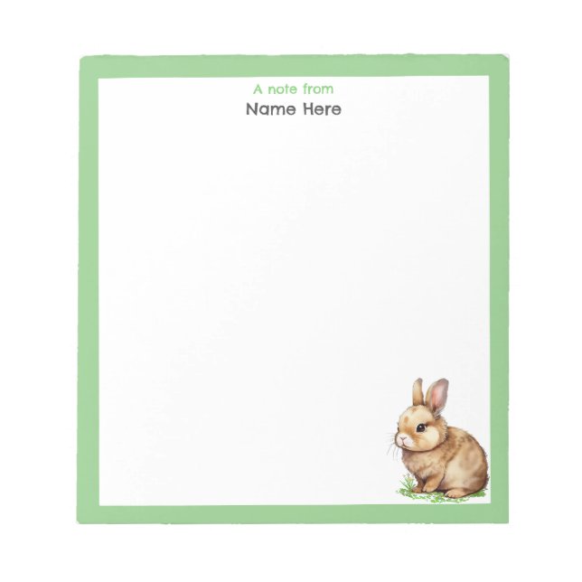 Cute Bunny with Green Frame Simple Notepad (Front)