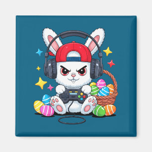 Cute bunny with headphones gaming easter magnet