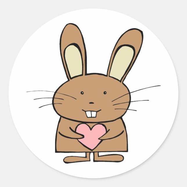 Cute Bunny with Heart Classic Round Sticker (Front)