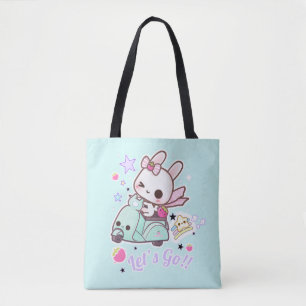 Cute bunny with kawai scooter tote bag