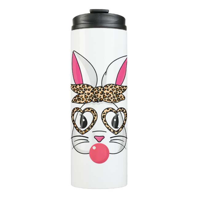 Cute Bunny With Leopard Bandanna Heart Glasses Eas Thermal Tumbler (Front)