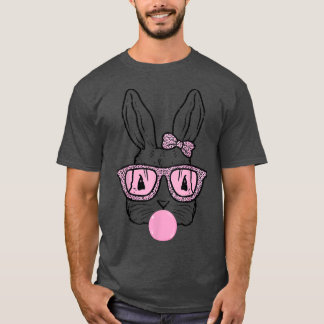 Cute Bunny With Leopard Bow Tie Glasses Bubblegum  T-Shirt