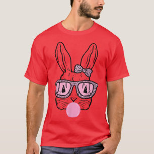 Cute Bunny With Leopard Bow Tie Glasses Bubblegum T-Shirt
