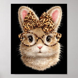 Cute Bunny with Leopard Glasses Bow Easter Rabbit Poster