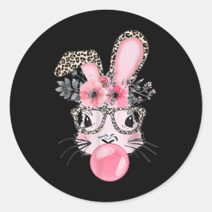 Cute Bunny With Leopard Gles Bubblegum Easter Day Classic Round Sticker