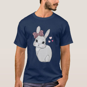 Cute Bunny With Leopard Pattern Pink Bow Heart For T-Shirt