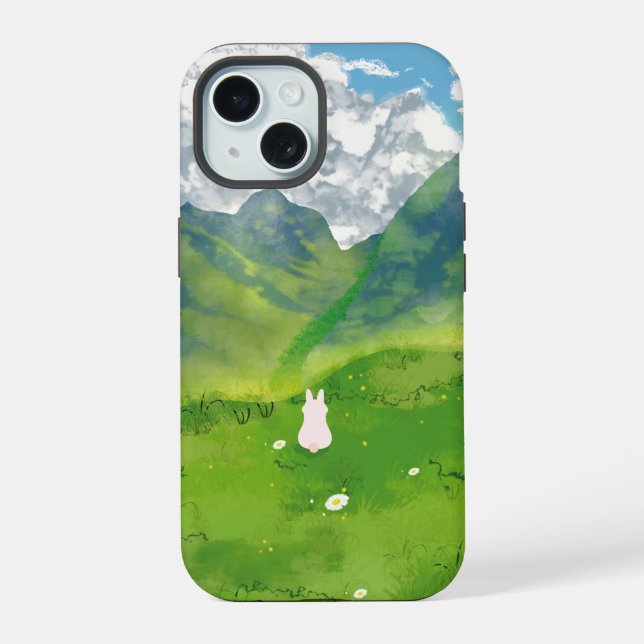 Cute Bunny with Mountain View iPhone Case (Back)