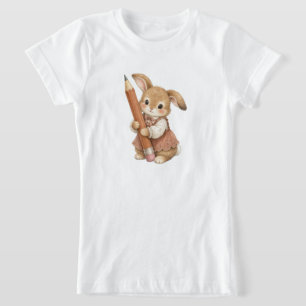 Cute Bunny with Pencil Back to School Girls T-Shirt
