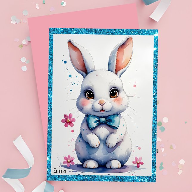 Cute bunny with pink bow birthday invitation (Creator Uploaded)