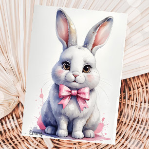 Cute bunny with pink bow birthday invitation