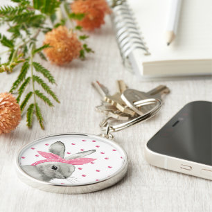 Cute Bunny with Pink Bow Key Ring