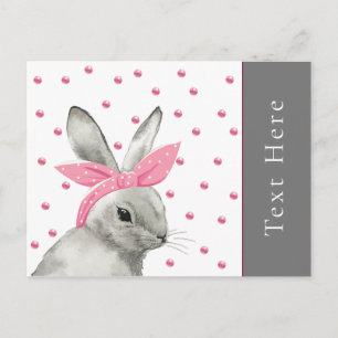 Cute Bunny with Pink Bow personalised Postcard