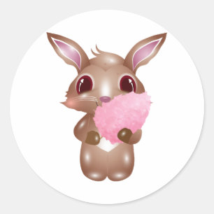 cute bunny with pink cotton candy classic round sticker
