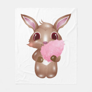 cute bunny with pink cotton candy fleece blanket