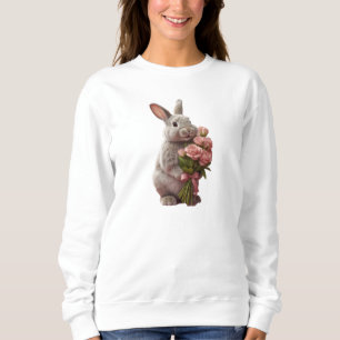 “Cute Bunny with Pink Roses” Adorable Art Design Sweatshirt