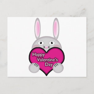 Cute Bunny with Pink Valentines Day Heart Holiday Postcard