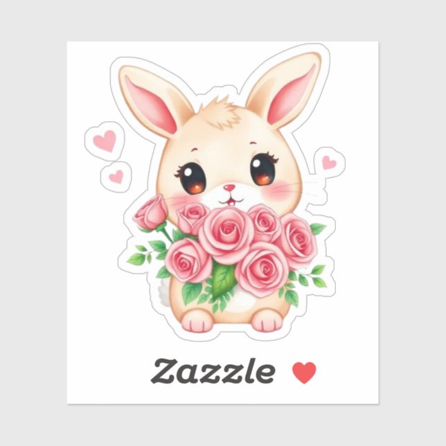 Cute bunny with roses Custom-Cut Vinyl Sticker (Sheet)