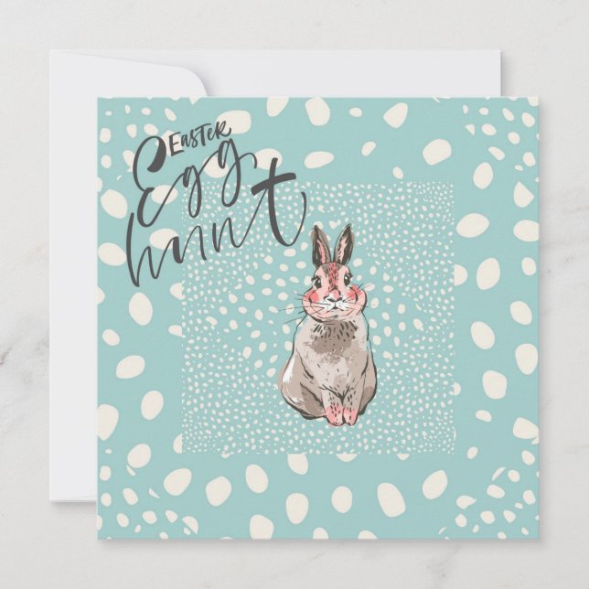 Cute Bunny with Spots Easter Egg Hunt Invitation (Front)