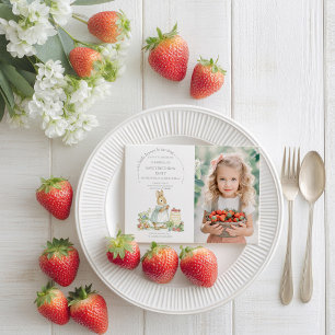 Cute Bunny with strawberries Birthday Invitation
