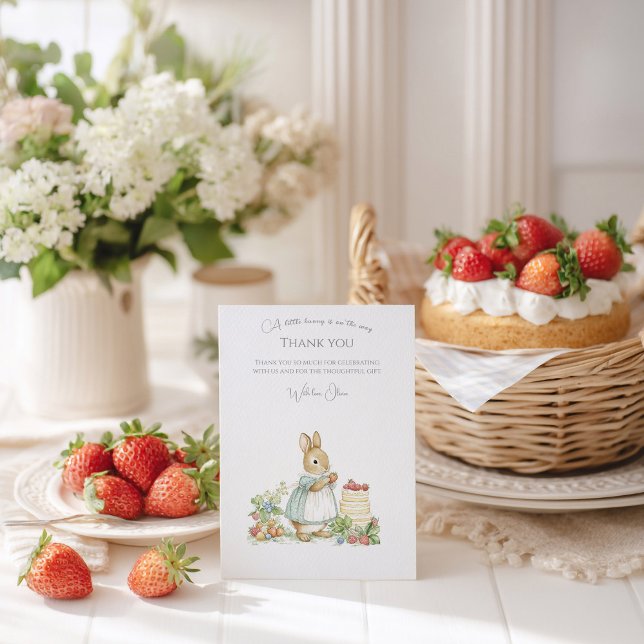 Cute Bunny with strawberries Thank You Card (Creator Uploaded)