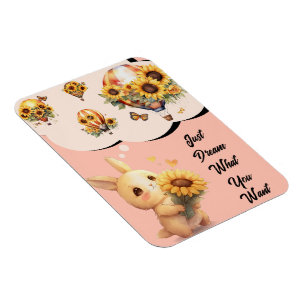 Cute Bunny With Sunflower Flexible Photo Magnet